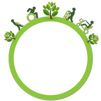 Green circle with icon people with disabilities walking on the Earth with trees.